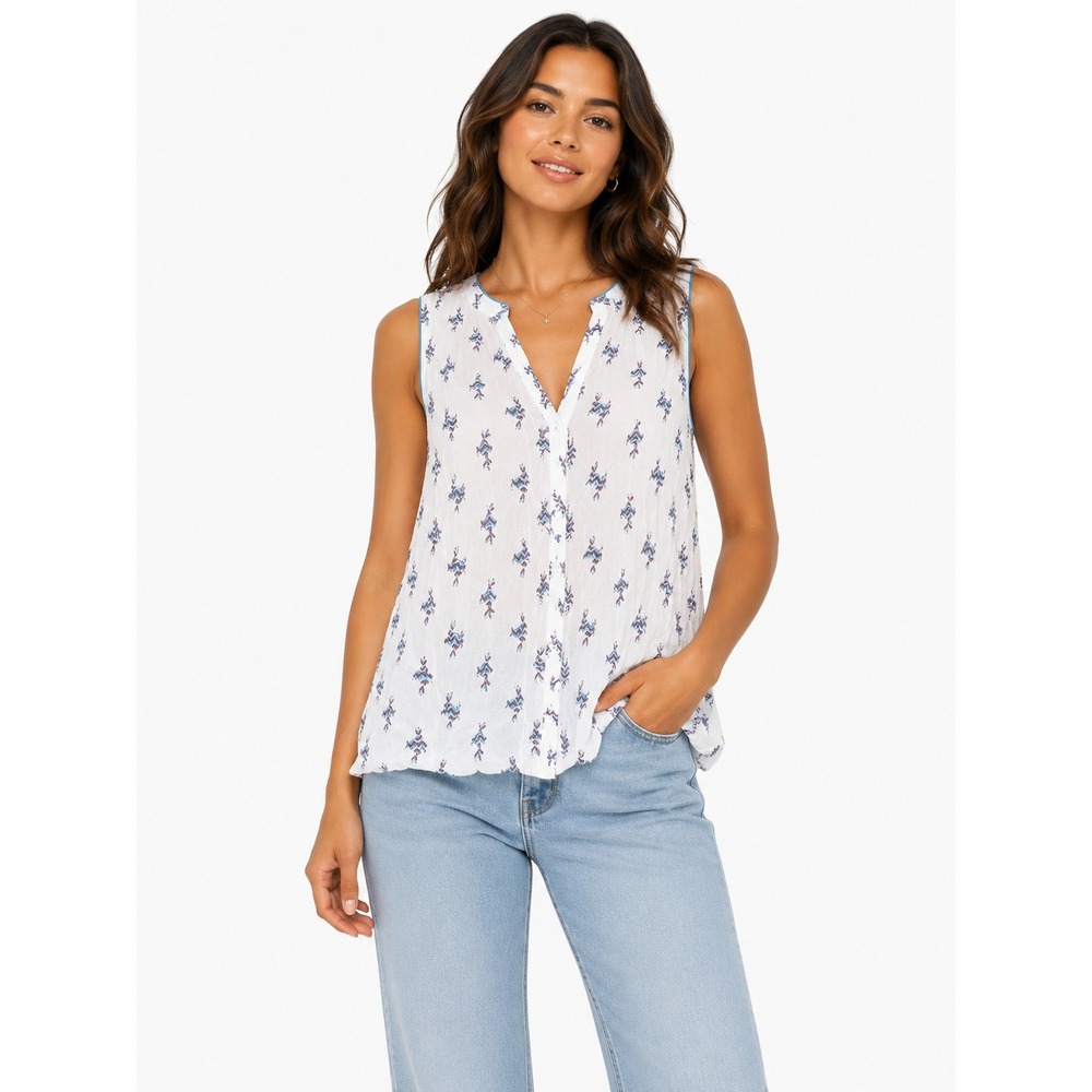Anthropologie Maeve Rabbit Bunny Print Sleeveless Button Down Rayon Top Large 10